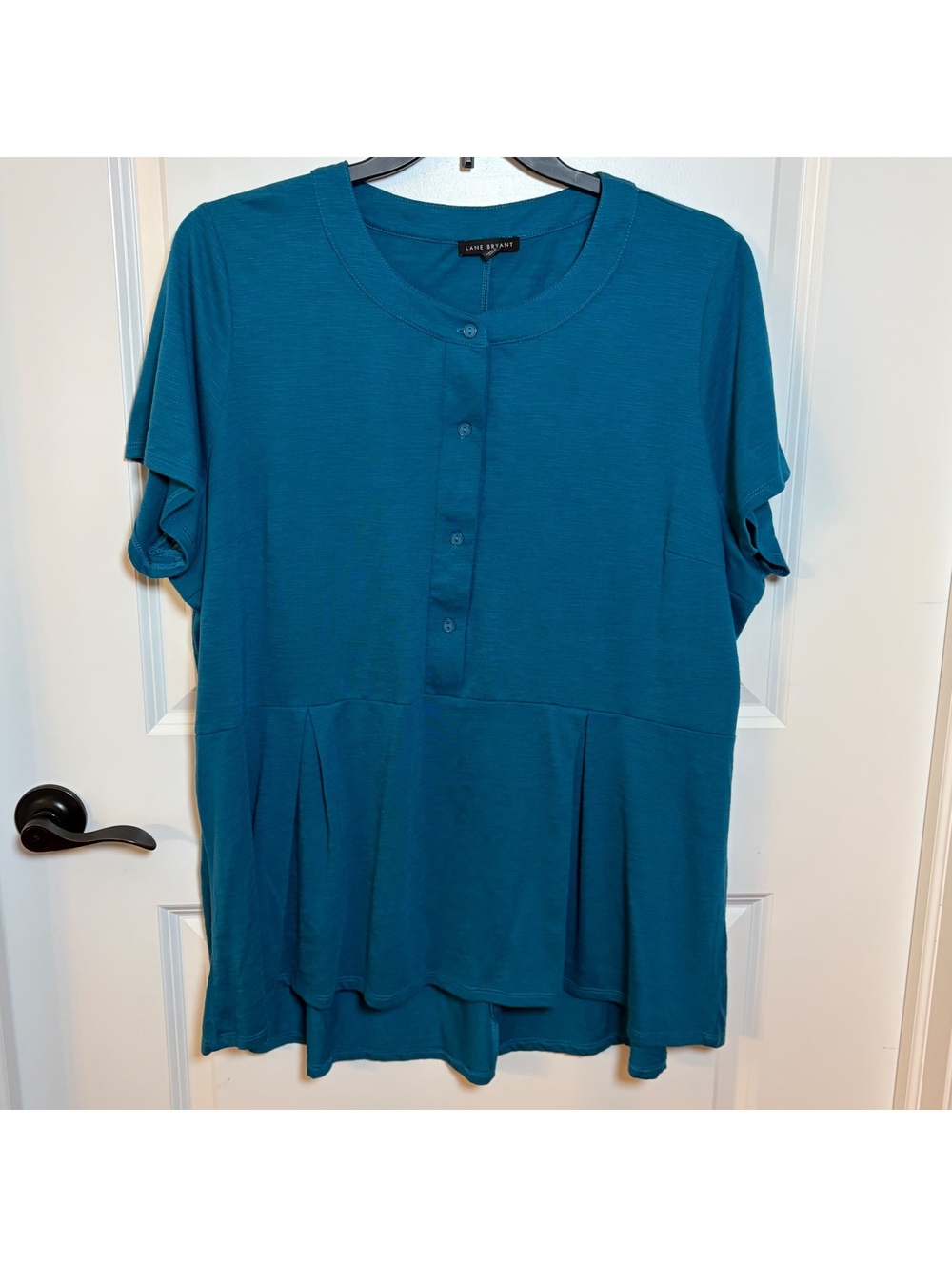 Lane Bryant Teal Blue Short Sleeve Pleated Blouse Plus Size 22/24